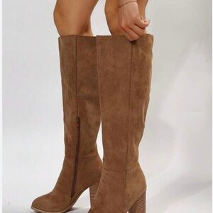 Brown Suede Knee High Heel Boots 
 Size 7
